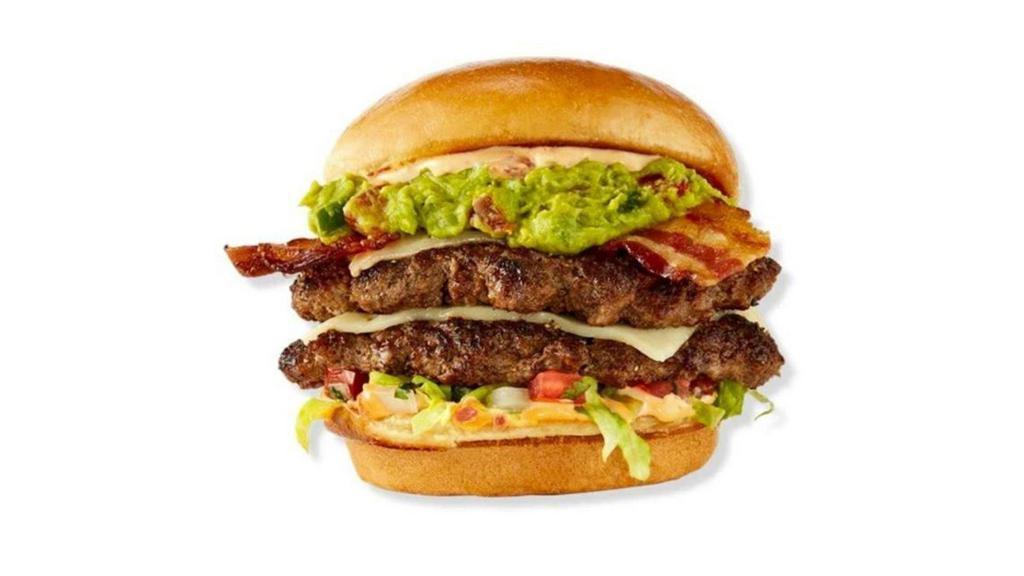 Guacamole Bacon Burger · DOUBLE PATTY / HAND-SMASHED / PEPPER JACK CHEESE / HOUSE-MADE GUACAMOLE / BACON / SHREDDED ICEBERG LETTUCE / HOUSE-MADE PICO DE GALLO / BACON AIOLI / CHALLAH BUN / NATURAL-CUT FRENCH FRIES