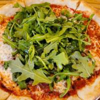 Prosciutto & Arugula Pizza · Plum tomato sauce, prosciutto, mozzarella, fresh arugula