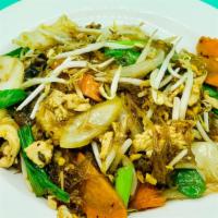 Pad Woon Sen · Clear noodle sautéed in hot wok with, egg, napa, snow pea, carrot, onion, mushroom, bean spr...