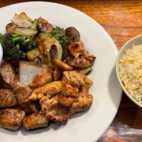 Hibachi Combination (Lunch) · Served with vegetables and rice (steamed or fried rice).
