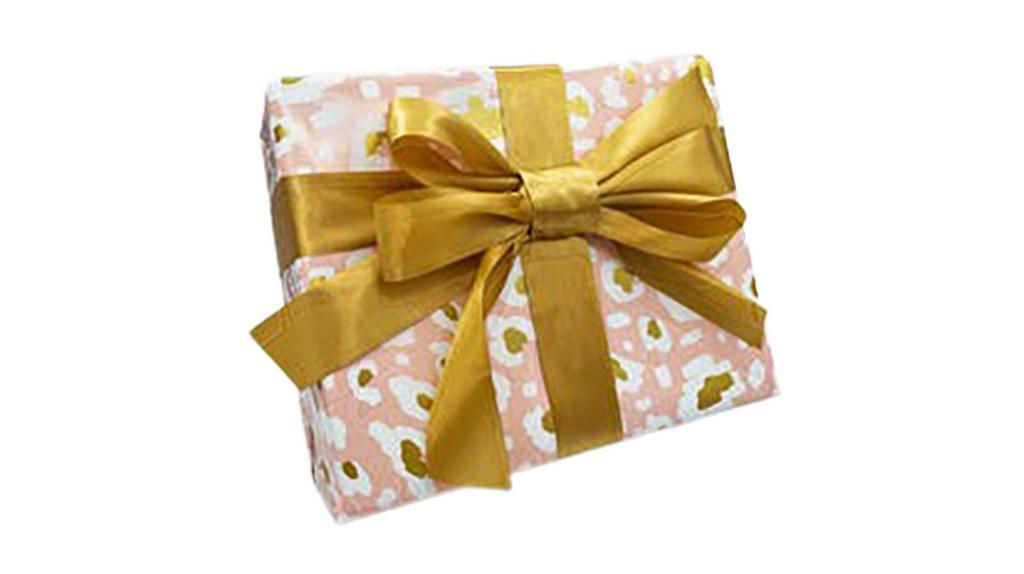 Pink & Gold Animal Print Rich Golden Bow · Pink and Gold Animal Print on a Glossy Paper complemented by Exclusive Double Golden Bow. 

This is wrapping service only, it does not include a gift item or a box.