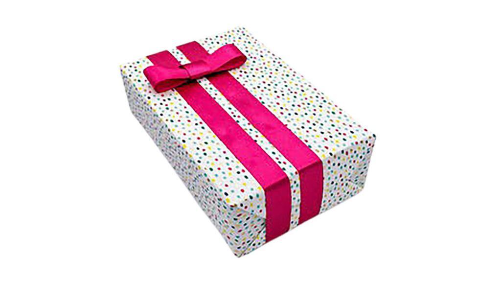Flurries Fuchsia Ribbon Signature Style From · Beautify you present with a Fuchsia Satin ribbon tied in theWrapBoutique Signature style Bow, on Colorful flurries wrapping paper with Golden accents.

Environment-friendly wrapping paper made of stone, not trees! Water-resistant and recyclable.

This is wrapping service only, it does not include a gift item or a box.