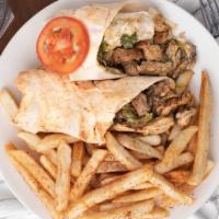 Chicken Shawarma · Seasoned chicken cooked on a charbroiled grill and sliced
