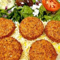 Falafel · A deep fried ball, made from ground chickpeas, onion, herbs and spices