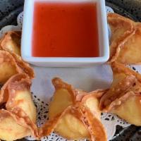 Krab Rangoon · 5 pieces. Fried (imitation crab, cream cheese, onion, wrap with wonton skin).
