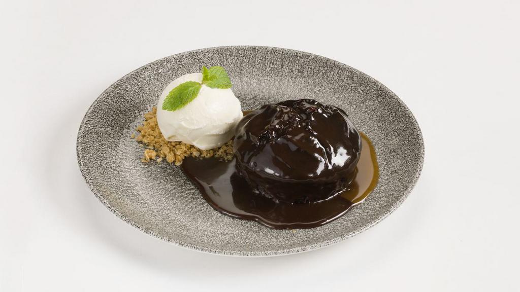 Sticky Toffee Chocolate Pudding · Warm pudding cake, chocolate and toffee sauces, vanilla ice cream, maple crumble.