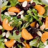 Mandarin Salad · Greens, mandarin oranges, cashews with vinegar salad dressing.