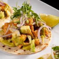 Catch Of The Day · 3 Fish Tacos: Avocado, Huacatay Aioli, Onions, Lime & Cilantro.