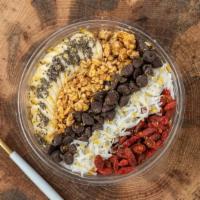 Superfood Bowl · Organic acai, banana, strawberry, and vanilla almond milk. Topped with granola, cacao nibs, ...