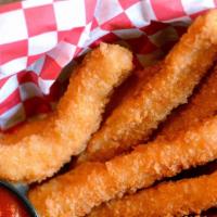 Breaded Calamari Strips · 8 firm and chewy strips fried perfectly