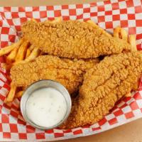Fried Catfish · 3 pieces of perfectly fried catfish with fries