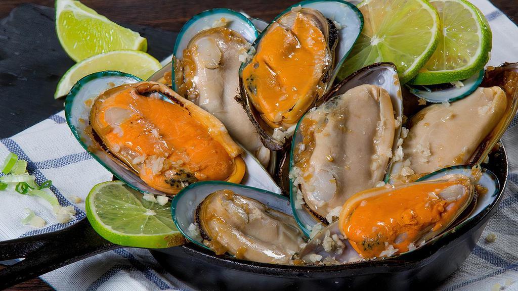 Green Mussels · Soft, tender, chewy and mild tasting of the ocean.  Served with 1 corn, 1 potato and 1 egg.