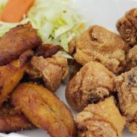 Fam Combo Chicharron De Pollo · 25 pieces of Marinated bone in Chicken Chunks,   32oz of white o yellow rice w pigeon peas, ...
