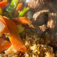 Steak Hibachi · Comes with vegetables, fried rice, and ONE yummy yummy sauce