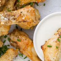 Smokin’ Garlic Parmesan Wings (6 Pcs) · Six-piece chicken wings tossed in garlic Parmesan.