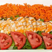 Buffalo Chicken Salad · Chicken. Freshly baked chicken breast, buffalo sauce mixed with blue cheese dressing, mix gr...