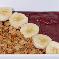 Organic Açaí Bowl · Blended açaí, topped with strawberries, bananas, granola, and honey.