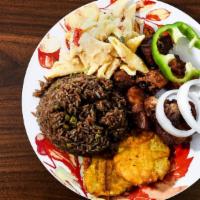 Griot (Complete) · Rice and 2 Sides.  Fried Pork.