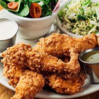 Fried Chicken Tenders · Handbreaded Fried Chicken Tenders served with Wasabi honey & Choice of 2 sides