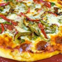 Veggie Lovers · Mushrooms, red onions,green peppers, spinach,and diced tomatoes, mozzarella cheese and pizza...