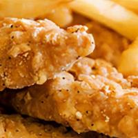 Chicken Tender · 3 Chicken tender served with fries and coleslaw. or potato salad   add flavor :  buffalo - b...
