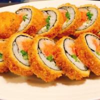 Crunchy · Breaded roll with spicy tuna, salmon, cream cheese, asparagus deep fried with eel sauce and ...