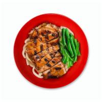 Teriyaki Noodle Bowl · Fire-grilled protein with a side of sweet teriyaki sauce, side of string beans