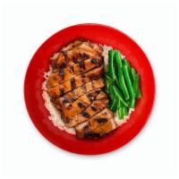 Teriyaki Rice Bowl · Fire-grilled protein with a side of sweet teriyaki sauce, side of string beans