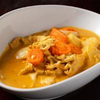 Chicken Curry · Spicy. A mild yellow Thai curry typical of central Thailand prepared with potatoes, onions, ...