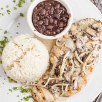Chicken With Mushrooms · 10 oz. chicken breast with mushrooms sauce.