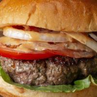 Classic Burger · Includes Juicy 1/4 Burger, Lettuce, Tomatoes, Onions & Cheese on a toasted roll