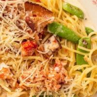 Chef Kb'S Lobster Carbonara · Spaghetti, Lobster, Smoked Bacon, Truffle Cream Sauce
