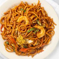 Shrimp Lo Mein · Served with egg fried rice or steamed rice and chicken egg roll or vegetable roll.