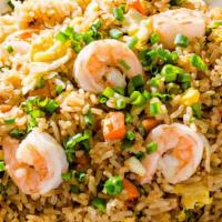 Shrimp Fried Rice · Large fried rice with shrimp, egg, jumbo onion and peas and carrot