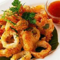 Fried Calamari · Battered fresh calamari deep fried until crispy and served with a sweet chili sauce