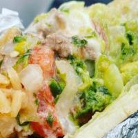 California Burrito · Choice of meat, queso, fries, rice, beans, lettuce, pico de gallo, sour cream, and guacamole.