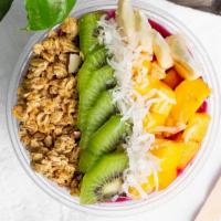 Pitaya Bowl · Blended with banana and pineapple, topped with granola, mango, pineapple, banana, strawberri...