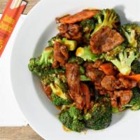 Beef With Broccoli · Served with pork fried rice and egg roll.