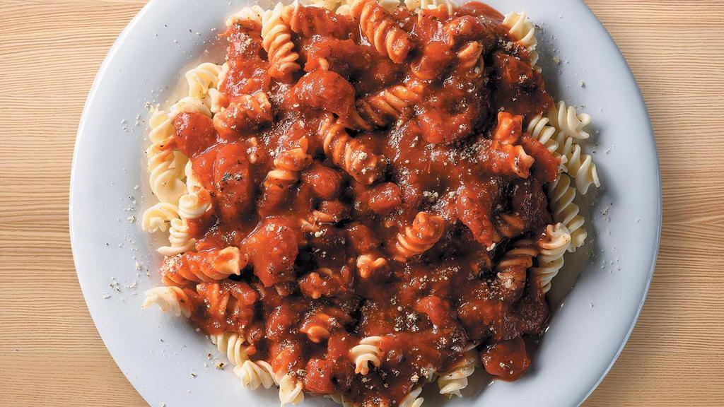 Small Gluten-Friendly Rotini With Marinara · Gluten-Friendly Rotini topped with marinara sauce made with vine-ripened tomatoes, garlic, basil, and oregano. Dusted with Parmesan cheese..
