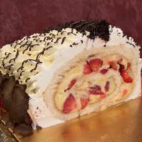 Strawberry Swiss Roll · Please note: most cakes require a 48 hour notice. Sponge cake rolled and filled with fresh s...