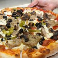 Cucina'S Special · Pepperoni, sausage, mushrooms, green peppers, onions, tomato sauce and mozzarella cheese