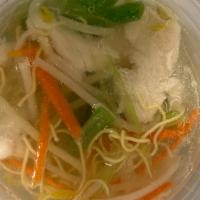 Chicken Noodle Soup (For 2) · Soup that is made with chicken broth noodles and vegetables.