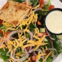 Garden Side Salad · mixed greens, crostini, roma tomatoes, cucumbers, red onions, cheddar cheese and dressing of...