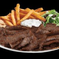 Gyros Platter · Generous serving of our broiled gyros served on a grilled pita with our own tzatziki sauce a...