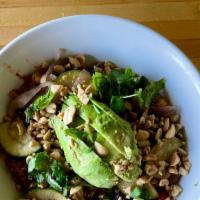 Quinoa Curry Bowl · Vegan, gluten free. Organic quinoa curry, organic black bean, organic chickpeas with homemad...