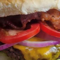 Bacon Cheese Burger  Deluxe  · Burger includes lettuce tomato pickle onions Mayo ketchup bacon and cheese