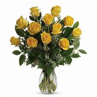 Say Yellow Bouquet · Here comes the sun! Say hello to a happy day with this grand bouquet of a dozen yellow roses...