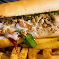 Chicken Philly Sandwich · Chopped chicken sandwich with grilled onions, sauteed mushrooms, and provolone.