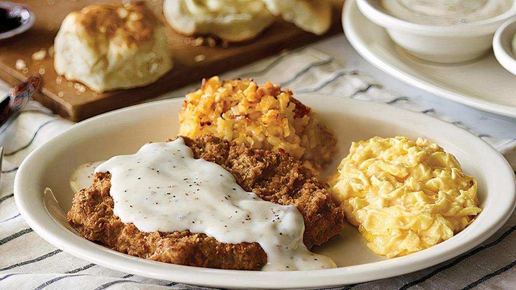 Grandpa'S Country Fried Breakfast · Two eggs* with choice of Breakfast Side plus Country Fried Steak or Fried Sunday Homestyle Chicken (600/610 cal). Served with Biscuits n' Gravy.