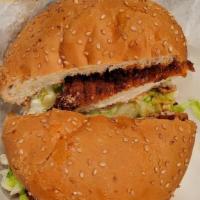 Buffalo Chicken Sandwich · Hand-breaded deep fried chicken tossed in our house buffalo sauce served with blue cheese dr...
